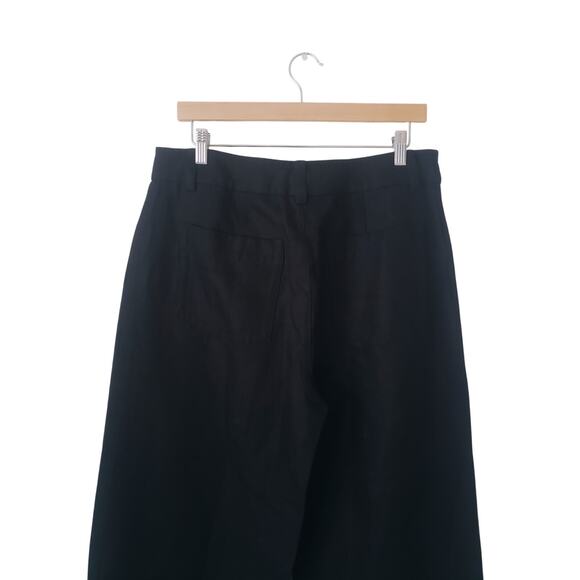 Vince High Rise Wide Leg Cropped Linen/Cotton Blend Trousers Black Size 12 - Picture 5 of 8